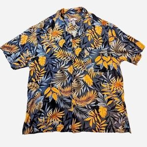 Caribbean Joe Vintage Hawaiian Shirt Button Up Yellow And Blue Floral Size XL